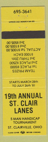 Matchbook Cover - St Clair Lanes Bowling OH MISCUT