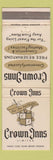 Matchbook Cover - Crown Inns Charlotte Fayetteville Jacksonville N CWEAR