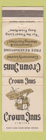 Matchbook Cover - Crown Inns Charlotte Fayetteville Jacksonville N CWEAR