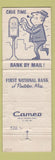 Matchbook Cover - First Naitonal Bank Pontotoc MS