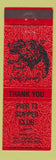 Matchbook Cover - Pier 13 Supper Club Wisconsin Rapids WI