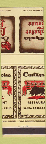 Matchbook Cover - Castagnola's Lobster House Santa Barbara CA MISCUT