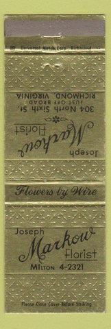 Matchbook Cover - Joseph Markow Florist Richmond VA WEAR