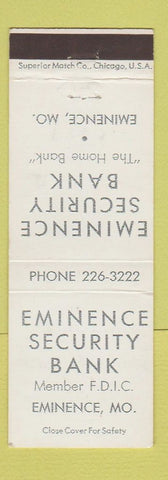 Matchbook Cover - Eminence Security Bank Eminence MO