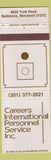 Matchbook Cover - Careers Professional Service Baltimore MD employment