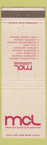 Matchbook Cover - MCL Cafeterias Indianapolis Anderson Richmond Lafayette IN