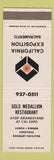 Matchbook Cover - Gold Medallion Restaurant Sacramento CA California Exposition
