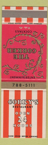 Matchbook Cover - Corkey's Restaurant Sherman Oaks CA