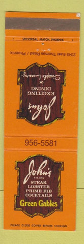 Matchbook Cover - John's Restaurant Green Gables Phoenix AZ