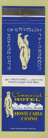 Matchbook Cover - Commercial Hotel Monte Carlo Casino Elko NV