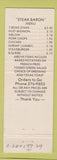 Matchbook Cover - Steak Baron Restaurant Des Moines IA