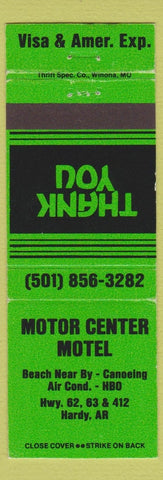 Matchbook Cover - Motor Center Motel Hardy AR green