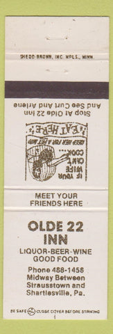 Matchbook Cover - Olde 22 Inn Shartlesville PA Strausstown