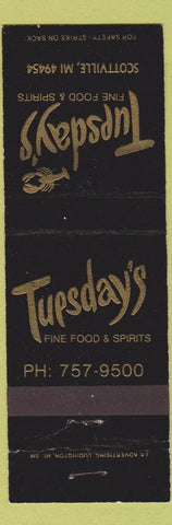 Matchbook Cover - Tuesday's Restaurant Scottville MI