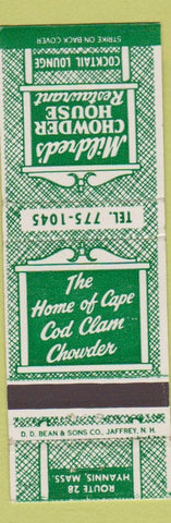 Matchbook Cover - Mildred's Chowder House Restaurant Hyannis MA