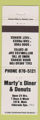 Matchbook Cover - Marty's Diner Donuts Eldorado Springs MO WEAR