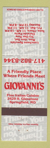 Matchbook Cover - Giovanni's Italian Restaurant Springfield MD