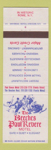 Matchbook Cover - Beeches Paul Revere Motel snowmobile girlie Rome NY