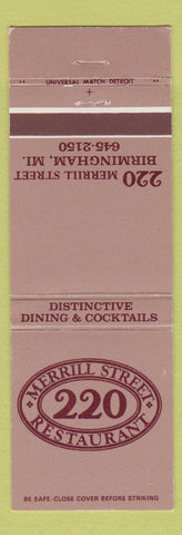 Matchbook Cover - Merrill Street 220 Restaurant Birmingham MI