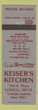 Matchbook Cover - Keiser's Kitchen Lowell MI