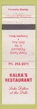 Matchbook Cover - Kalka's Restaurant Lake Delton WI WORN