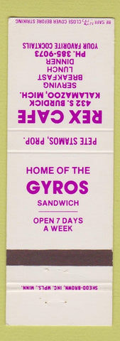 Matchbook Cover - Rex Cafe Cyros Kalamazoo MI
