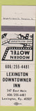 Matchbook Cover - Lexington Downtowner Inn Lexington KY