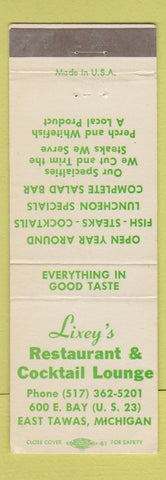 Matchbook Cover - Lixey's Restaurant East Tawas MI