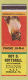 Matchbook Cover - Roy D Gottshall Auctioneer Carlisle PA