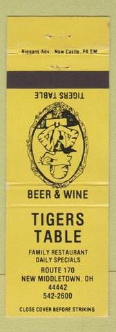 Matchbook Cover - Tigers Table Restaurant New Middletown OH