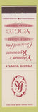 Matchbook Cover - Yohannan's Restaurant Atlanta GA