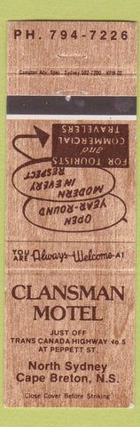 Matchbook Cover - Clansman Motel North Sydney Cape Breton NS