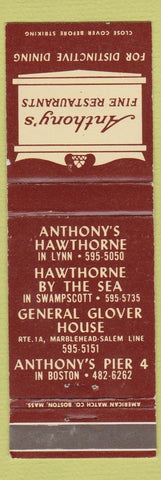 Matchbook Cover - Anthony's Restaurant Lynn Swampscott Boston MA WEAR