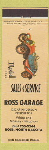 Matchbook Cover - Ross Garage Ross ND Massey Ferguson White Tractors