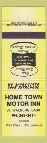 Matchbook Cover - Home Town Motor Inn ST Walburg SK yellow