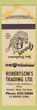 Matchbook Cover - Robertson's Trading Grocery LA Ronge SK yellow