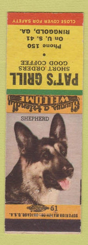 Matchbook Cover - Pat's Grill Ringgold GA low phone German Shepherd