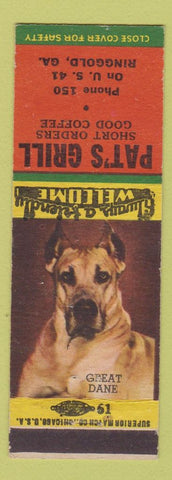 Matchbook Cover - Pat's Grill Ringgold GA low phone Great Dane
