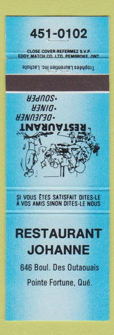 Matchbook Cover - Restaurant Johanne Pointe Fortune QC blue
