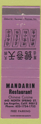 Matchbook Cover - Mandarin Restaurant Chinese Los Angeles CA purple