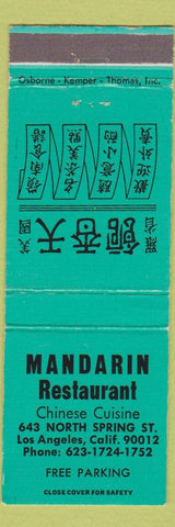 Matchbook Cover - Mandarin Restaurant Chinese Los Angeles CA teal