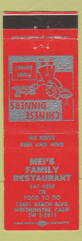 Matchbook Cover - Mei's Chinese Restaurant Westminster CA red