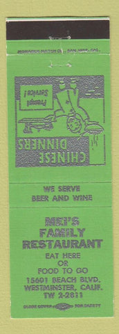 Matchbook Cover - Mei's Chinese Restaurant Westminster CA green
