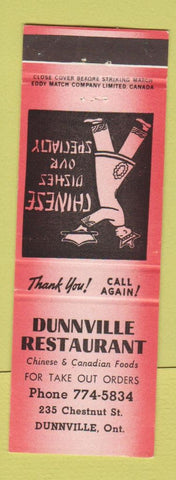 Matchbook Cover - Dunnville Restaurant Chinese Dunnville ON