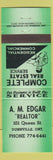 Matchbook Cover - AM Edgar Realtor Dunnville ON green
