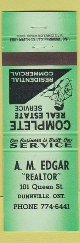 Matchbook Cover - AM Edgar Realtor Dunnville ON green