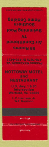 Matchbook Cover - Nottoway Motel Restaurant Warfield VA