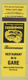 Matchbook Cover - Restaurant De LA Gare Alma Lac St Jean QC? Yellow
