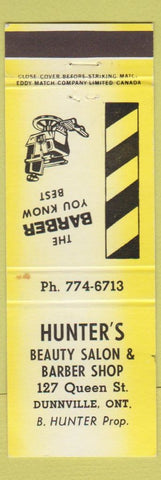 Matchbook Cover - Hunter's Beauty Salon Barber Shop Dunnville ON yellow WEAR
