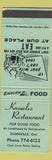 Matchbook Cover - Knowles Restaurant Dunnville ON green WEAR